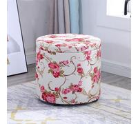 Moderno banco de entrada redondo de tela con almacenamiento extraíble de pitufos, asiento acolchado y reposapiés otomano para sala de estar, 33 x 33 x 29 cm, muebles elegantes y funcionales