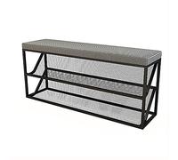 Moderno banco de zapatos de malla de metal de 3 niveles con almacenamiento de cojín, reposapiés otomano y banco de entrada para zapatos, pasillo y dormitorio, 39 x 10 x 18 pulgadas
