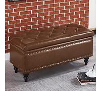 Moderno banco otomano de almacenamiento de piel sintética, cofre superior con copetudo, reposapiés rectangular, almacenamiento de zapatos de entrada, color marrón, 90 x 40 x 45 cm