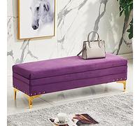 Moderno banco otomano de terciopelo morado tapizado para sala de estar y entrada, elegante taburete cambiador de zapatos, 100 x 40 x 40 cm, solución de almacenamiento elegante