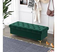 Moderno banco otomano de terciopelo tapizado para dormitorio, sala de estar, entrada, elegante baúl verde al final de la cama (100 cm)