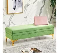 Moderno banco otomano de terciopelo verde hierba tapizado para sala de estar y entrada, elegante taburete cambiador de zapatos, 100 x 40 x 40 cm