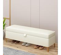 Moderno banco otomano rectangular de piel sintética multifuncional, reposapiés y asiento de dormitorio, elegante contenedor blanco (120 x 40 x 40 cm)