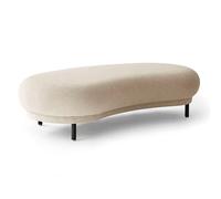 Moderno banco otomano tapizado de sherpa, media mesa de centro curvada, taburete de entrada acolchado Boucle, elegante reposapiés para sala de estar, 31 x 17 x 16 pulgadas, blanco, perfecto para