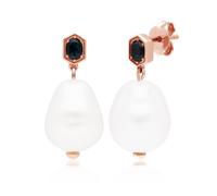 Moderno Barroco Perla & Sapphire Gota Pendientes En Rosa Bañado en Plata de Ley