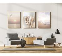 Moderno boho decorativo imágenes de plantas estéticas, paisaje natural playa, arte abstracto, juego de pósteres bohemios, sin marco (50 x 70 cm, 3 unidades, póster 14)