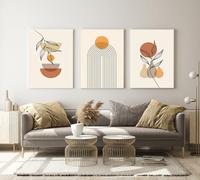 Moderno boho decorativo imágenes de plantas estéticas, paisaje natural playa, arte abstracto, juego de pósteres bohemios, sin marco (50 x 70 cm, 3 piezas, póster 07)