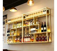 Moderno Botellero Montado En La pared Grande Estante de vino Decorativo Industrial de Metal con Portavasos para Copas Portabotellas de 4 Niveles Barra Estante de Exhibición (Gold, Left,120cm)
