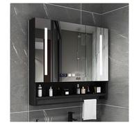 Moderno botiquín con interruptor táctil de espejo, función antivaho, para baño, con toallero y pantalla de reloj, 80 x 13 cm, acabado negro