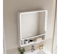 Moderno botiquín con luces LED, espejo de baño montado en la pared con estante de almacenamiento, diseño antivaho, 31.4 pulgadas, color blanco para un fácil acceso.