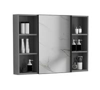 Moderno botiquín de aluminio con espejo rectangular para dormitorio, sala de estar y baño, 90 x 11 x 65 cm, solución de almacenamiento, diseño elegante y funcional.