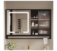 Moderno botiquín de madera maciza con espejo LED antivaho, interruptor táctil, soporte de papel, tocador de baño montado en la pared, iluminación LED de 3 colores para un almacenamiento elegante