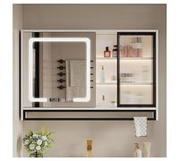 Moderno botiquín de madera maciza, tocador de baño montado en la pared con espejo antivaho, iluminación LED, interruptor táctil y soporte de papel, tres opciones de color para un almacenamiento