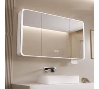 Moderno botiquín LED para baño con interruptor táctil inteligente que desempaña, atenuación continua, elegante espejo de tocador de almacenamiento con luces