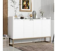 Moderno buffet blanco de 120 cm con 4 puertas y patas de metal ajustables y estantes de almacenamiento elegante para comedor, salón, cocina, aparador contemporáneo.