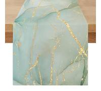 Moderno Camino de Mesa Verde 40 x 140 cm Textura de Mármol Dorado Camino de Mesa Rustico Lavable Centros Decorativos de Mesa para Cocina, Fiesta, Cumpleaños, Boda, Mesa Dulce Bautizo