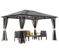 Moderno cenador de jardín Santiago 3x4m con mosquitera Garden Point beige