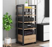 Moderno centro de entretenimiento con cajones de almacenamiento y estante ajustable de 47 pulgadas de alto, gabinete de juegos rodante para medios AV, reproductores de DVD, discos de audio estéreo,