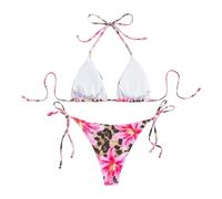 Moderno conjunto de tankini para vacaciones en la playa con estampado floral detalle de atar para un estilo de comodidad definitivo, marrón, S