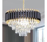 Moderno Cristal Lámpara 40cm De Araña 4 Niveles Gota De Lluvia Montaje | Descarga Luz De Techo Negro Y Dorado Luz Colgante Para Dormitorio Comedor Entrada