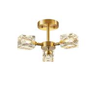 Moderno Cuadrado Cristal 4 Luces Lámpara Colgante Vintage Latón Plafon Led Techo Con Rectángulo Cristal Sombra Montaje Semi-lavado Sputnik Plafon Led Techo Para Dormitorio-Cobre y cristal 3t