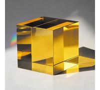 Moderno cubo geométrico de cristal, escultura de bloque acrílico transparente, accesorio minimalista para el hogar para sala de estar, dormitorio, oficina, estante (amarillo)