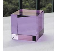 Moderno cubo geométrico de cristal, escultura de bloque acrílico transparente, accesorio minimalista para el hogar, sala de estar, dormitorio, oficina, estante (morado claro)