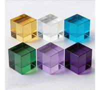 Moderno cubo geométrico de cristal, escultura de bloque acrílico transparente, accesorio minimalista para el hogar, sala de estar, dormitorio, oficina, estante (seis colores)