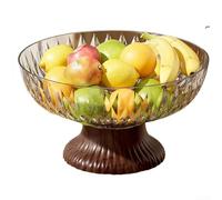 Moderno cuenco de frutas de pie alto con diseño de grano de madera, bandeja transparente de PET para decoración de sala de estar, organización minimalista del hogar, plato de almacenamiento de fácil
