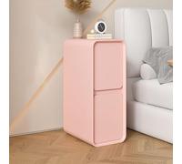 Moderno de cuero de reposo rosado de cuero con 2 cajones para el dormitorio o la sala de estar gabinete de almacenamiento delgado y una pequeña mesa auxiliar con un ancho de 25 cm/9.8 pulgadas