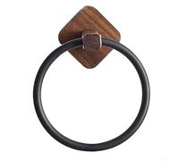 Moderno de madera montado en la pared toallero de baño toalla de mano R-ing rack con base de aluminio para cocina baño (nogal negro)