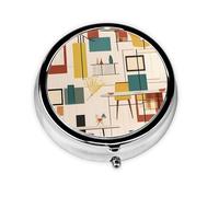 Moderno de mediados de siglo. Este pequeño pastillero redondo es un organizador portátil de medicamentos de viaje con tres compartimentos para almacenar medicamentos diarios.