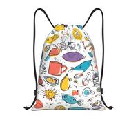 Moderno Deporte Gimnasio Bolsas Plumas Coloridas Dibujadas A Mano sobre Impresión Blanca Mochila Cuerda Ajustable Gym Bag para Viaje Adulto Vacaciones 36X42Cm
