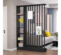 Moderno divisor de habitación con estantes de almacenamiento y estantes de exhibición, división de pared versátil para el hogar y la oficina, disponible en 31-55 pulgadas, negro, 79 x 47 x 9 pulgadas