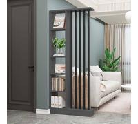 Moderno divisor de habitación de madera de piso a techo con estantes, elegante división de entrada para sala de estar, divisor de habitación independiente para espacios abiertos, solución versátil de