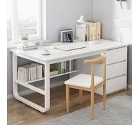 Moderno escritorio blanco para computadora con 3 cajones y estantes de almacenamiento, estilo simple, estación de trabajo de escritura para oficina en casa, 39 pulgadas, diseño compacto para espacios