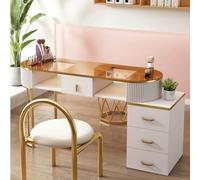 Moderno escritorio de manicura de uñas con cajones y armario de almacenamiento, estación de trabajo profesional para belleza de uñas, mesa de salón de madera para artistas y uso en spa