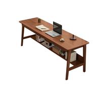 Moderno escritorio de oficina de madera rectangular con 4 patas que ahorra espacio, mesa larga para dormitorio o trabajo, mesa de computadora de madera maciza, acabado de nogal, elegante y funcional