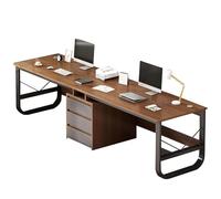 Moderno escritorio de oficina doble con cajones, mesa de escritura de madera para el hogar y la oficina, color nogal, 240 cm, elegante estación de trabajo para un espacio de trabajo eficiente