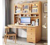 Moderno escritorio de oficina en casa con cajón, puerta de cristal, escritorio de estudio, estación de trabajo para espacios pequeños