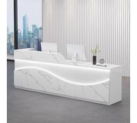 Moderno escritorio de recepción blanco con almacenamiento, elegante mostrador frontal con iluminación suave, mesa de recepción compacta de 1 m para pequeñas empresas, elegante y funcional