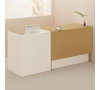 Moderno escritorio de recepción blanco con cajón con cerradura y agujero para cables, mostrador de 62 pulgadas con almacenamiento abierto para oficina, salón o espacio de trabajo de boutique.
