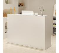 Moderno escritorio de recepción blanco con cajones con cerradura, elegante mesa de entrada para oficina, tienda, vestíbulo, mostrador de bienvenida con almacenamiento (100 x 92 x 38 cm)