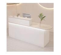 Moderno escritorio de recepción blanco crema para oficina y salón, elegante mostrador frontal con espacio de almacenamiento, elegante estación de cajero, diseño del lado derecho, duradero y funcional.