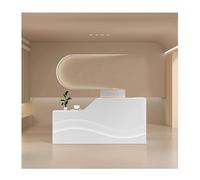 Moderno escritorio de recepción blanco de 140 cm, compacto y elegante para hoteles, oficinas y centros comerciales. Solución ideal para recepción pequeña