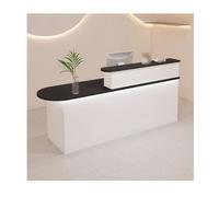 Moderno escritorio de recepción con acabado blanco y negro, elegante mostrador de cajero para oficina y salón, diseño versátil del lado izquierdo para áreas de recepción, elegante solución de servicio