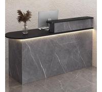 Moderno escritorio de recepción con almacenamiento, elegante mesa de oficina para vestíbulo, escritorio de recepcionista con iluminación suave