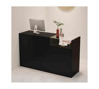 Moderno escritorio de recepción con cajón con cerradura, color negro, transparente, 90 cm a la izquierda, ideal para hoteles, oficinas, tiendas de ropa y hogares, elegante y funcional