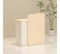 Moderno escritorio de recepción con cajón con cerradura, mesa de mostrador de pago al por menor, gabinete de computadora, pequeño escritorio frontal para oficina, boutique, spa, acabado blanco café