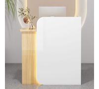 Moderno escritorio de recepción con cajón con cerradura para caja al por menor, pequeño escritorio de recepcionista para oficina, salón, boutique, spa, gabinete de computadora (grano de madera blanca)